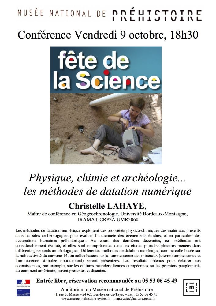 Conférence de Christelle Lahaye (IRAMAT-CRP2A) dans le cadre de la Fête de la Science le 9 octobre au Musée National de Préhistoire