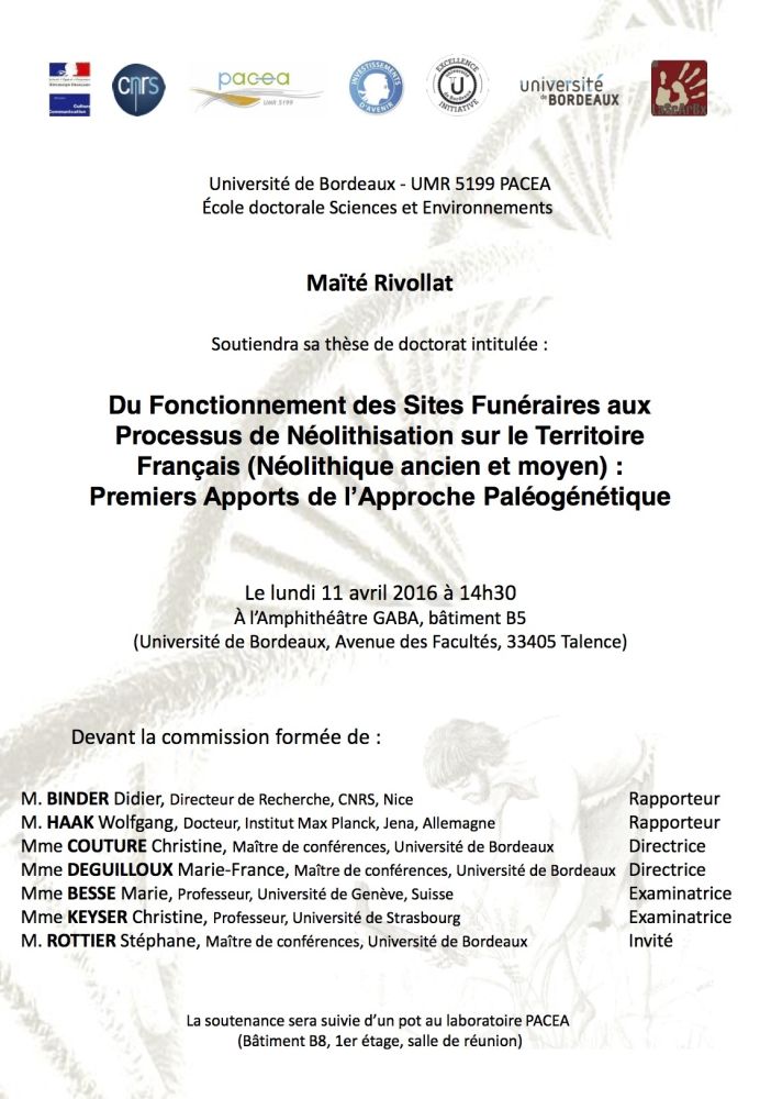Soutenance de thèse de Maïté Rivollat (PACEA) le 11 avril 2016