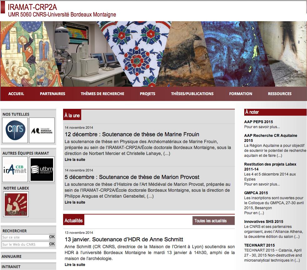 Un nouveau site web pour l'IRAMAT-CRP2A - Décembre 2014
