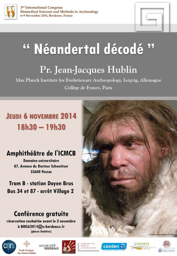 « Néandertal décodé », conférence du Professeur Jean-Jacques Hublin, le jeudi 6 novembre 2014