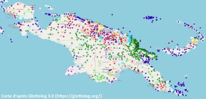 La diversité linguistique en Nouvelle-Guinée est l’une des plus élevées au monde -  Carte d’après Glottolog 3.0  https://glottolog.org/
