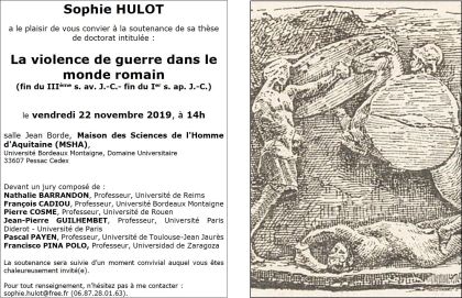 Soutenance de thèse de Sophie Hulot (doctorante AUSONIUS) le 22 novembre 2019