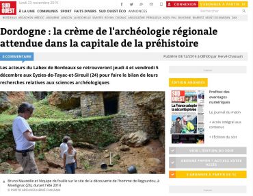 Dordogne : la crème de l'archéologie régionale attendue dans la capitale de la préhistoire, Sud-Ouest du 3/12/2014