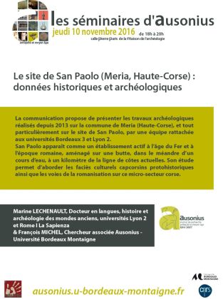 Séminaire AUSONIUS du 10 novembre 2016 : le site de San Paolo (Meria, Haute-Corse) : données historiques et archéologiques