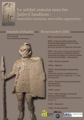Le soldat romain sous les Julio-Claudiens, journée d'études, le 30 novembre 2018 à Bordeaux