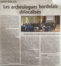 Les archéologues bordelais délocalisés, Le résistant, 29/10/2015